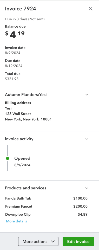 Matching synced record shown in QuickBooks Online
