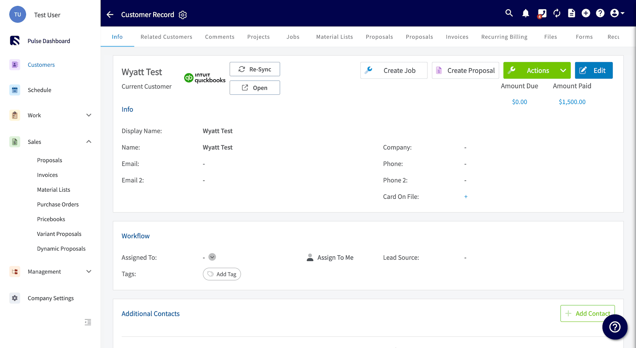 Invoice or record shown in FieldPulse for a sync comparison example
