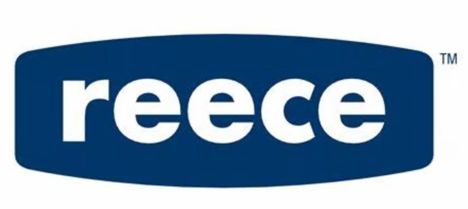 Reece brand logo, white lettering on a navy blue oval