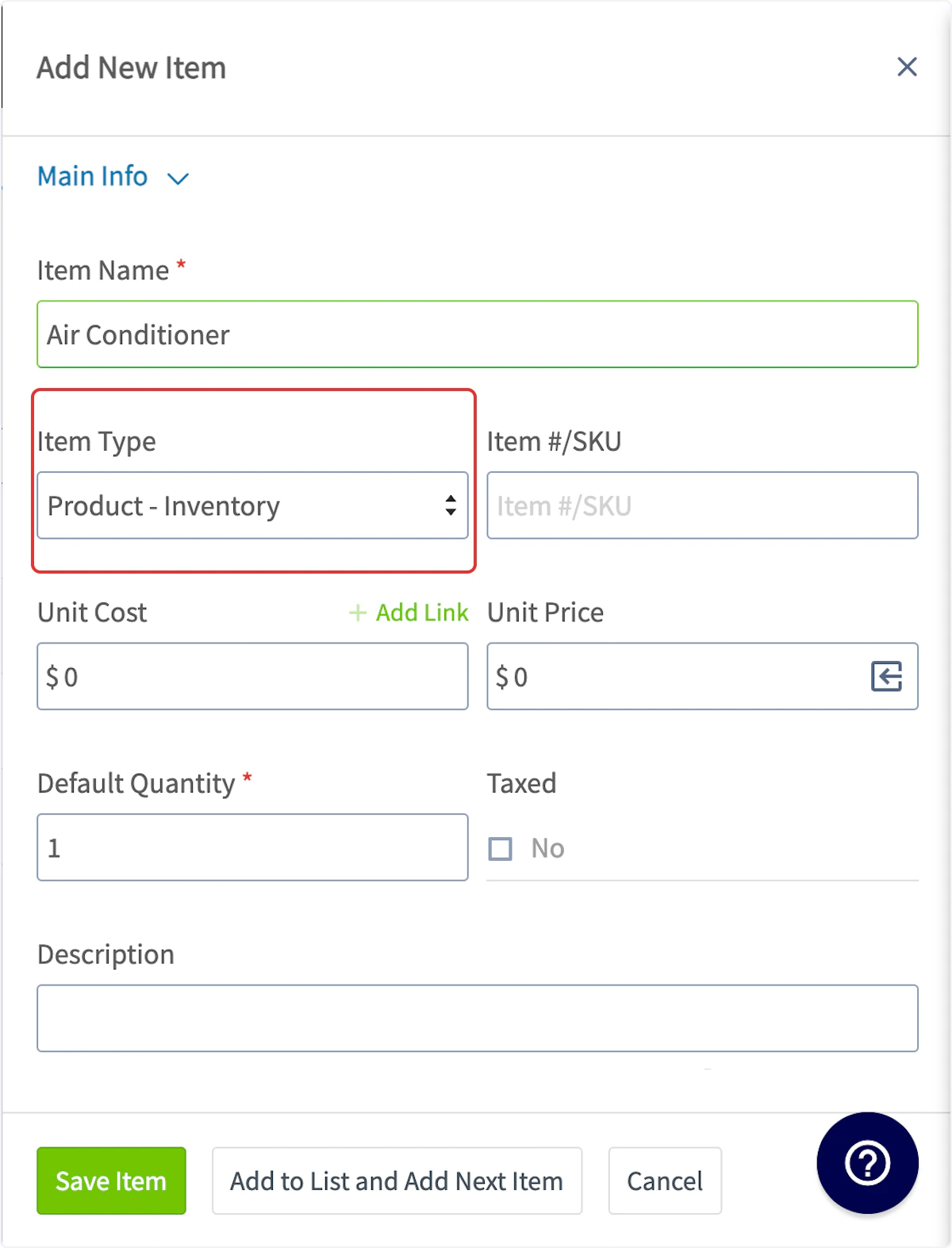 Click on Item Type…