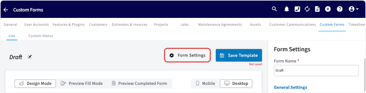 Click on Form Settings