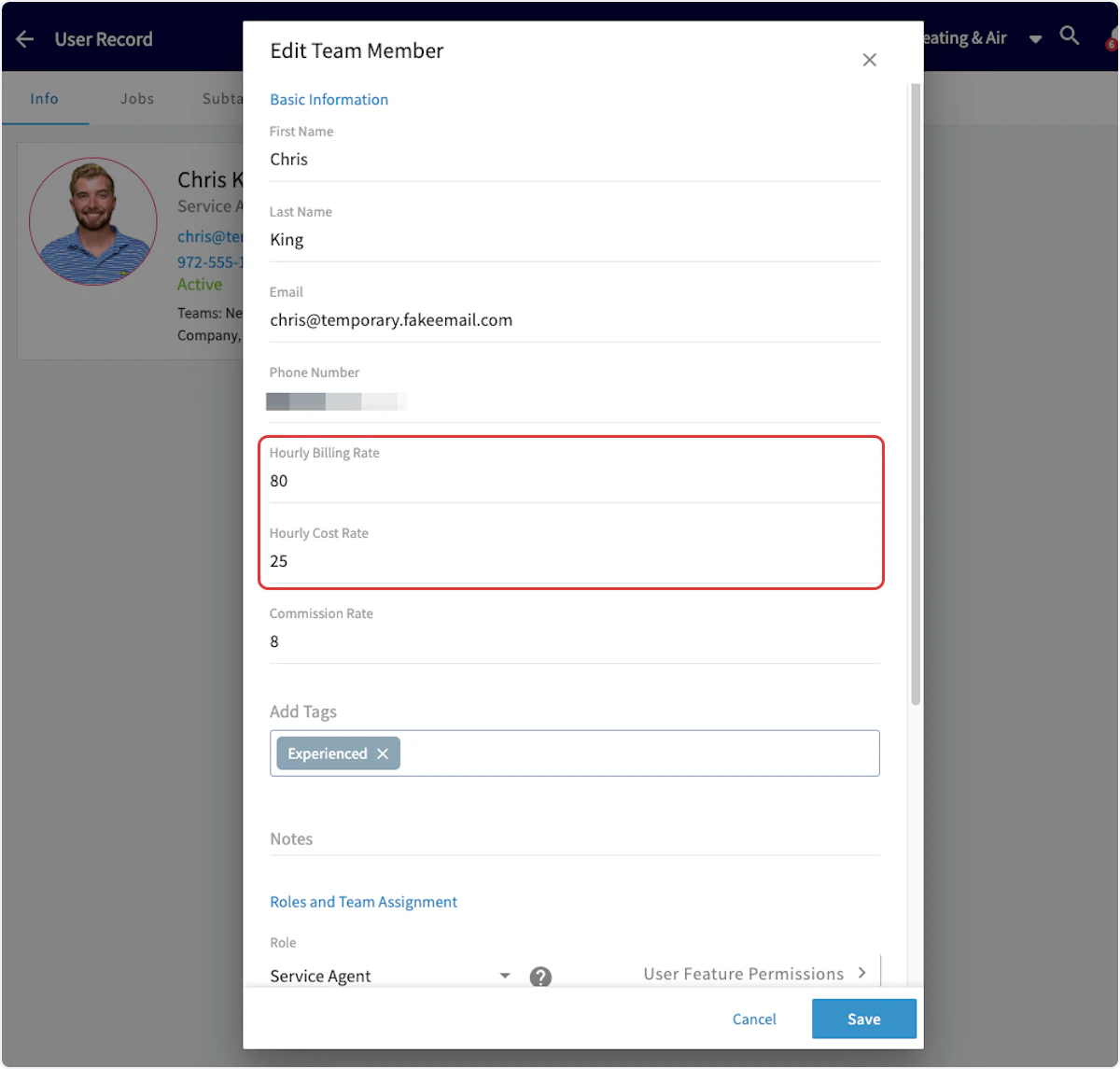Click on Hourly Billing Rate