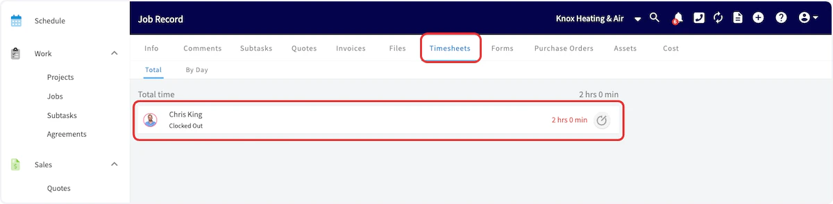 Click on Timesheets