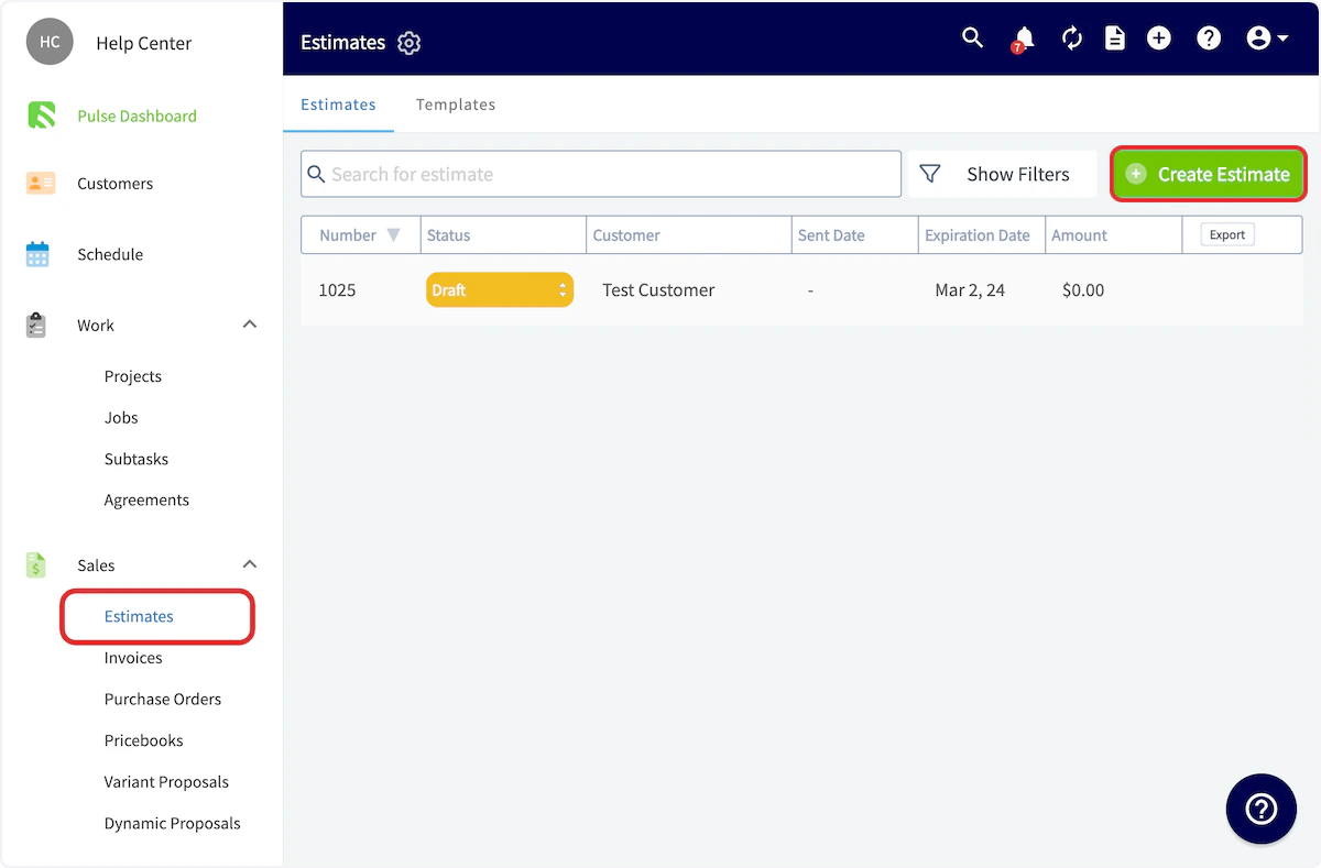 Click on Create Estimate
