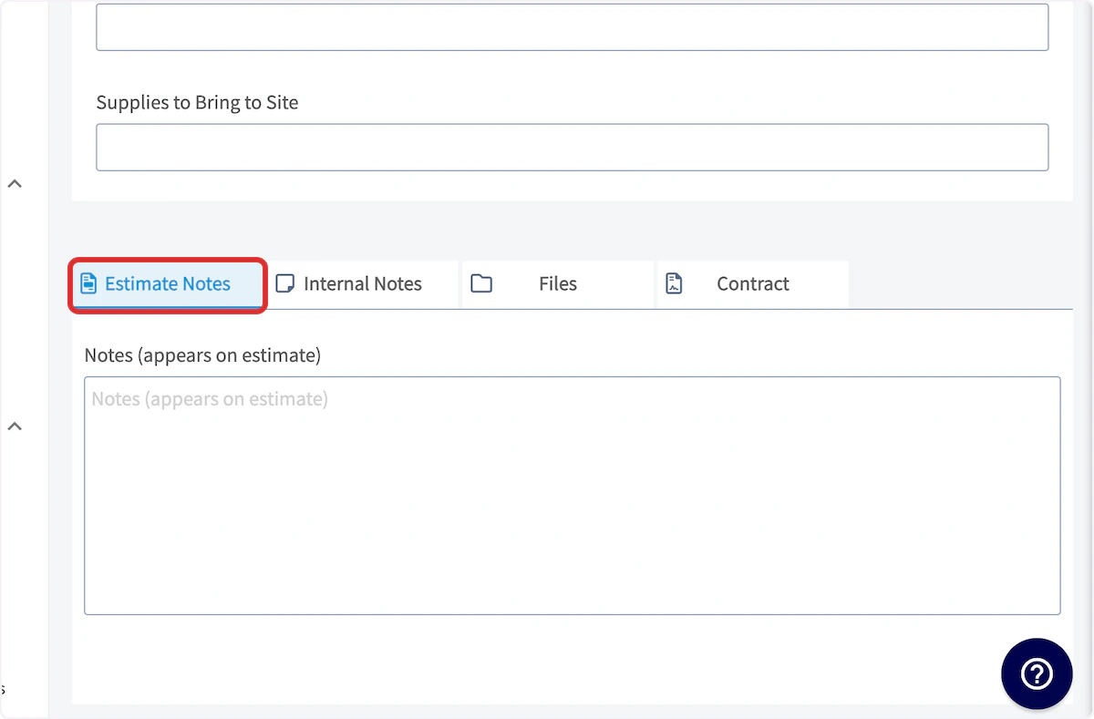 Click on Estimate Notes