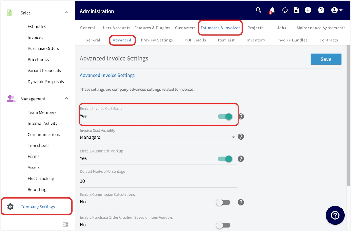 Click on Enable Invoice Cost Basis Yes