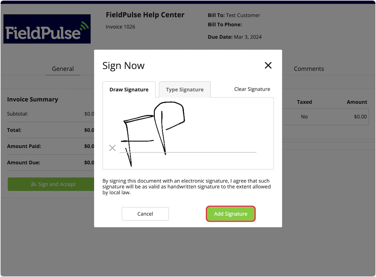Click on Add Signature