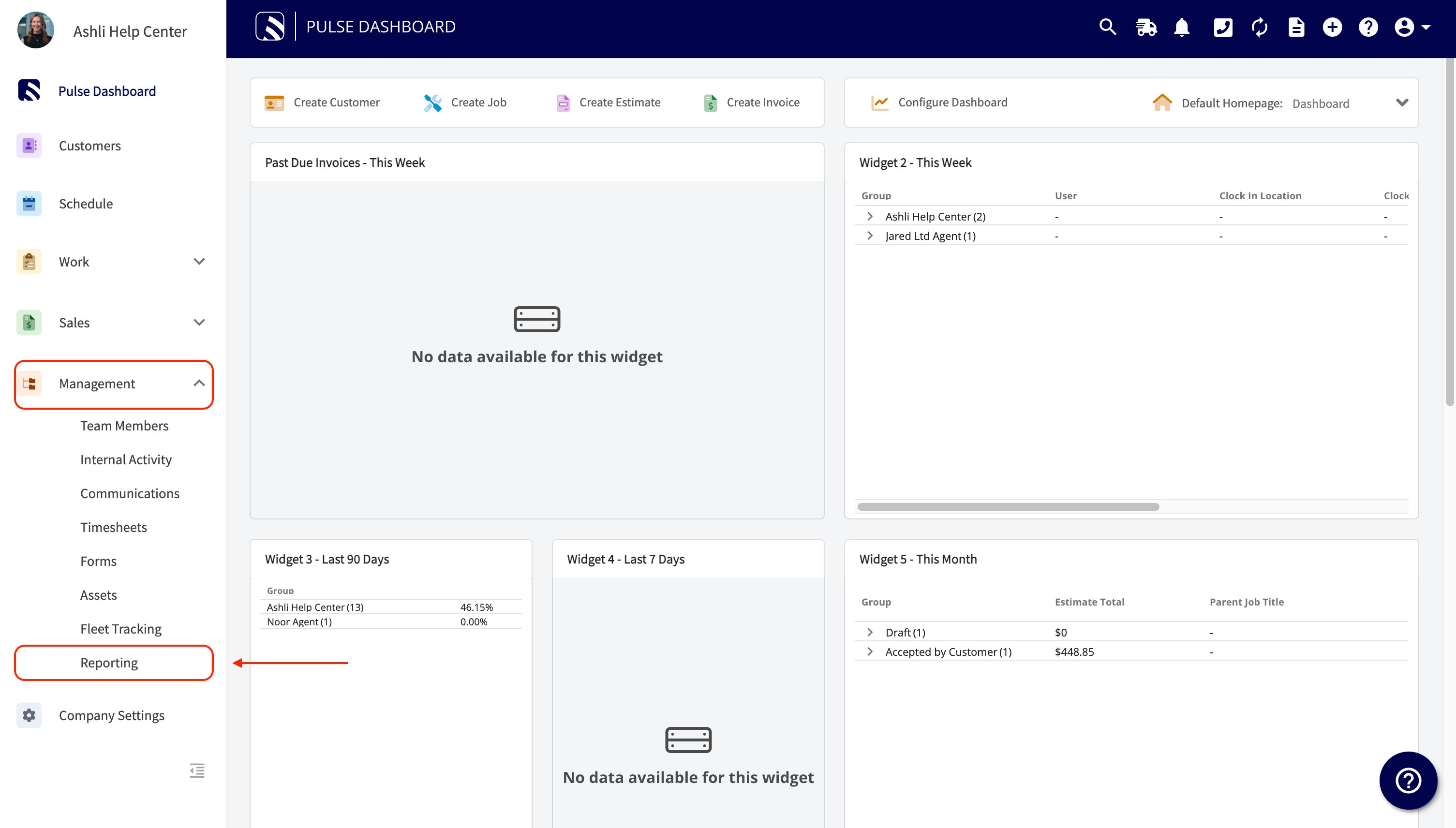 Report builder with Group By set to By User for technician reviews