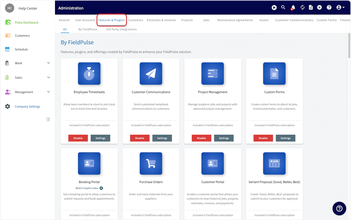 Click on Features & Plugins