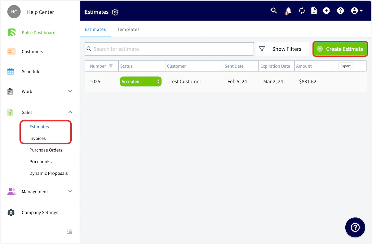 Click on Create Estimate