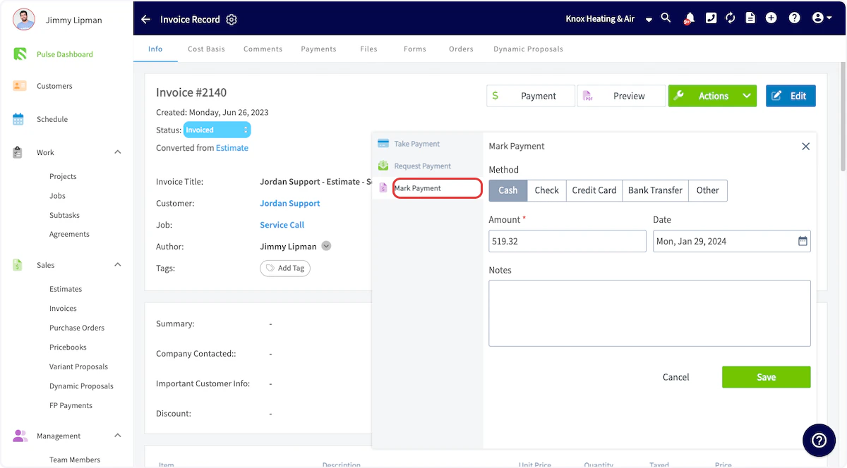 Click on Mark Payment