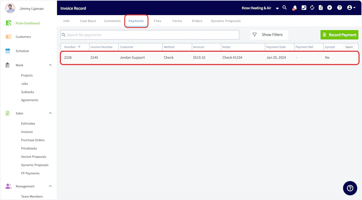 Click on Payments