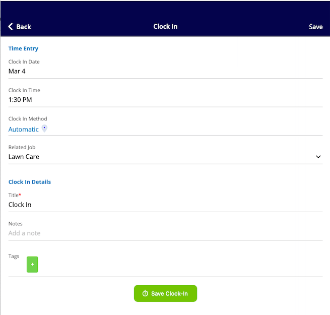 Selecting Job and Site Visit statuses that trigger a clock-in prompt