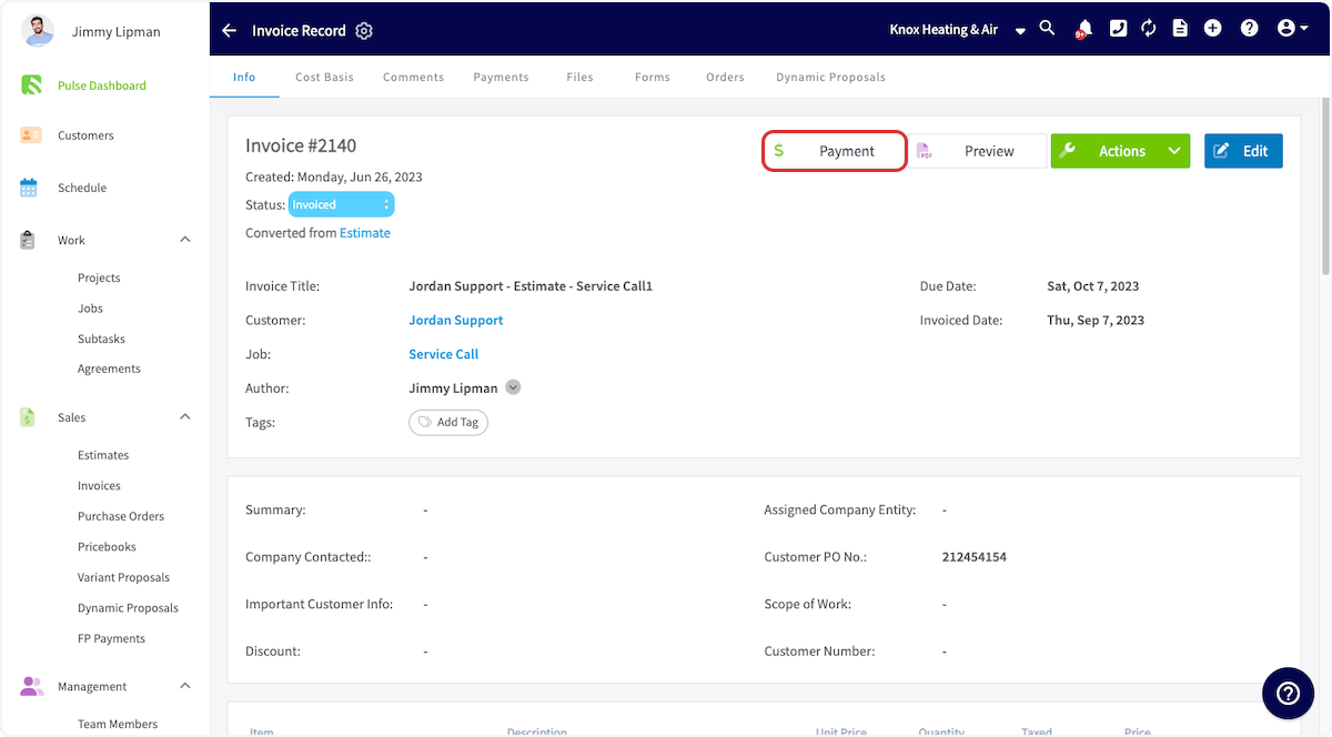 Click on Payment