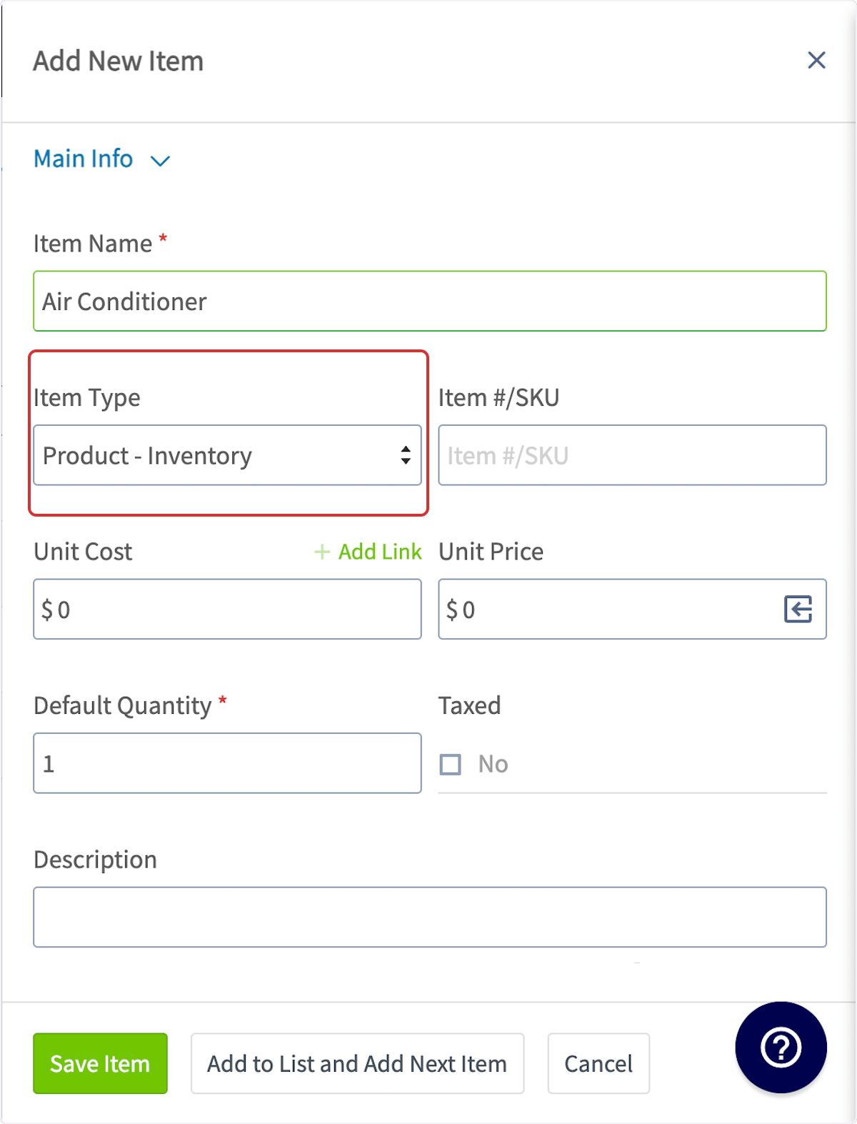 Click on Item Type…