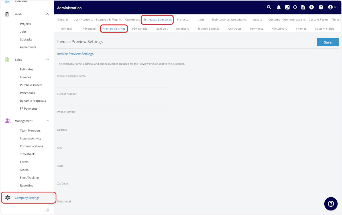 Click on Company Settings