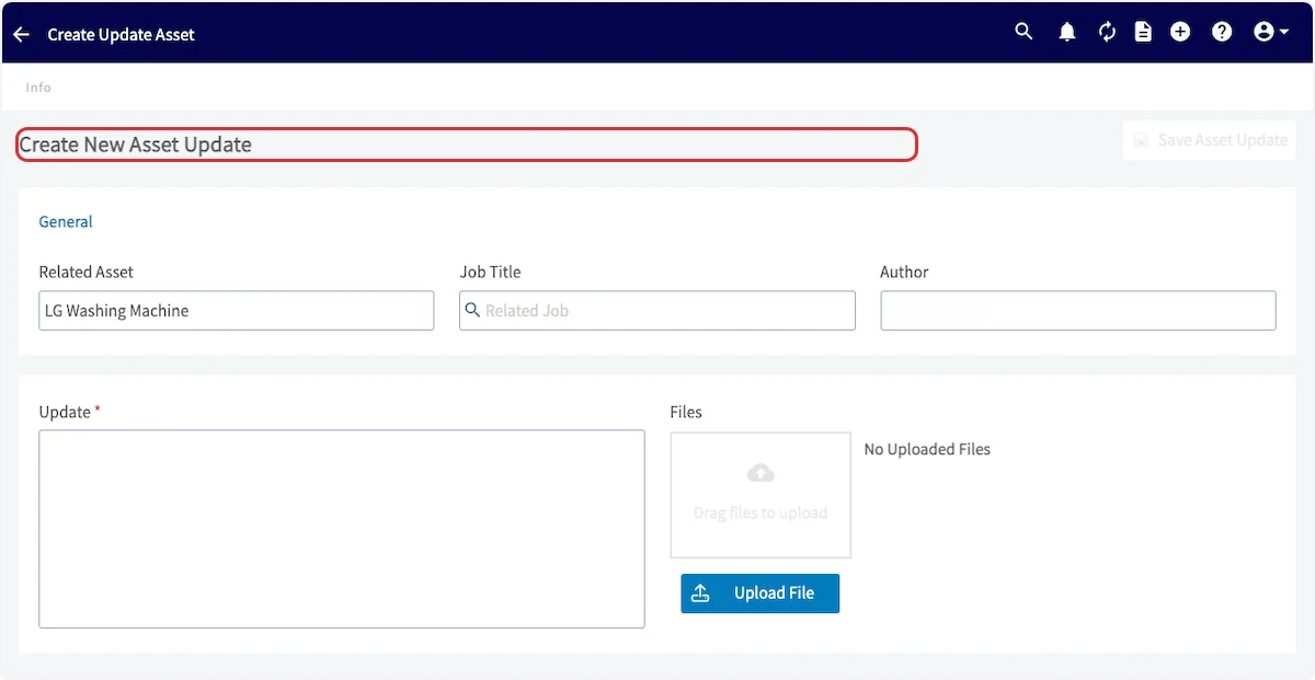 Click on Create New Asset Update