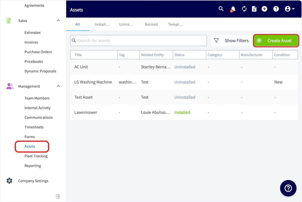 Click on Create Asset
