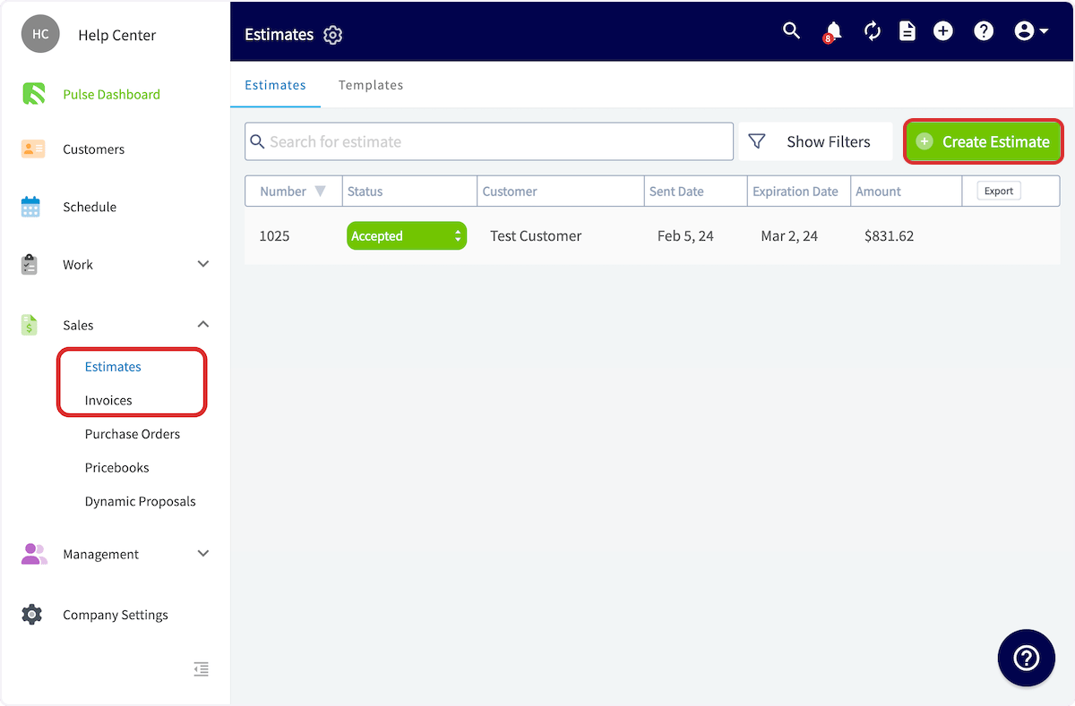 Click on Create Estimate
