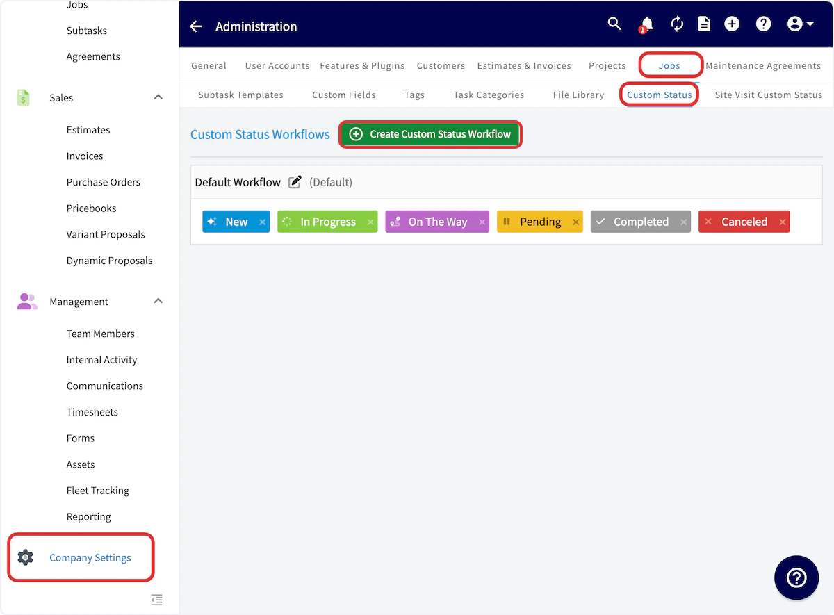 Click on Create Custom Status Workflow