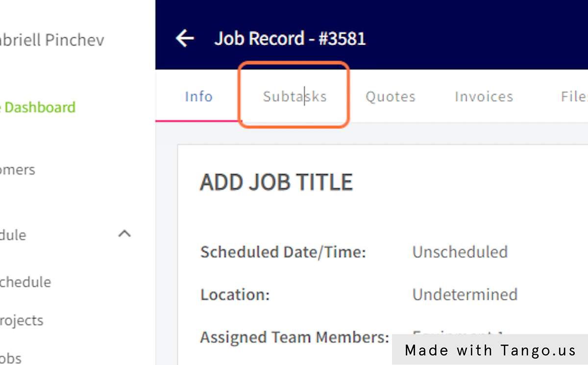 Click on Subtasks