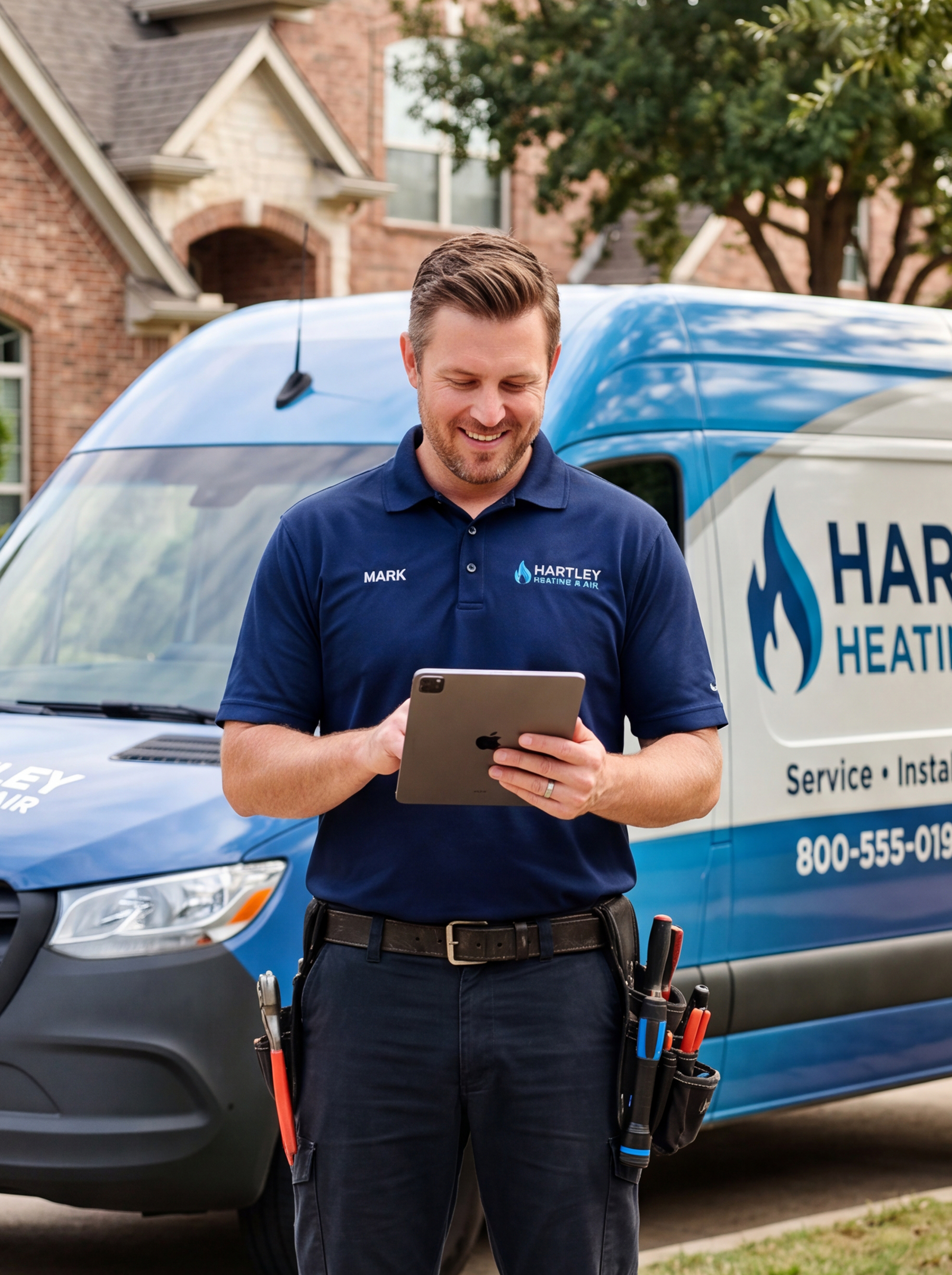 Field technician running a job from the FieldPulse mobile app