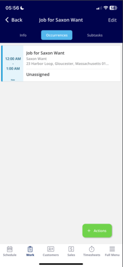 The Recurring jobs list on the FieldPulse mobile app