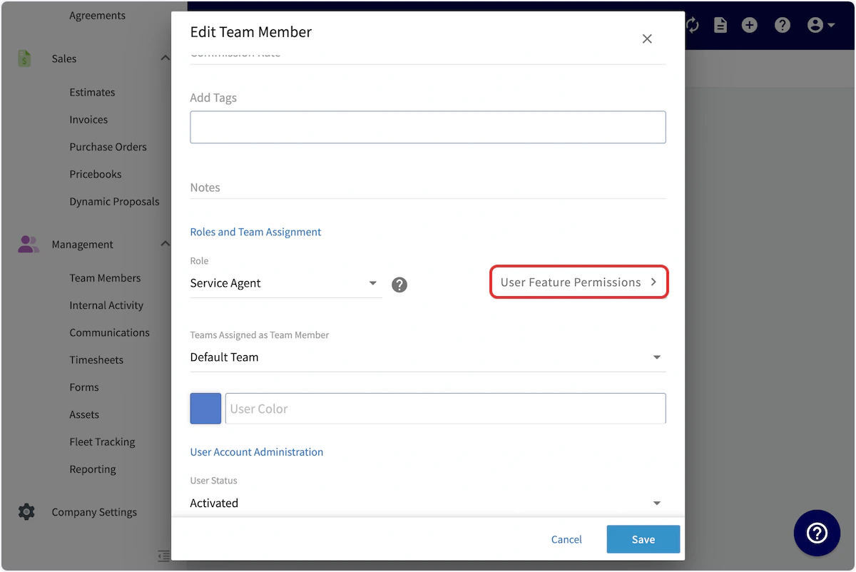 Click on User Feature Permissions…