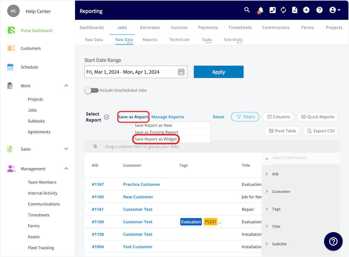 Click on Save as Report