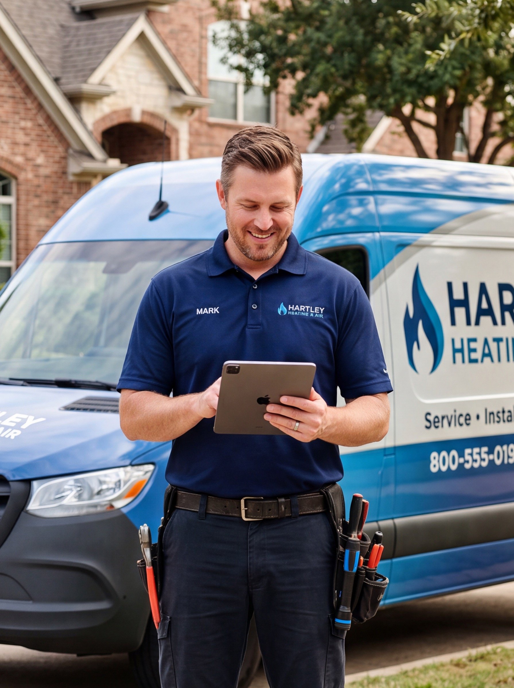 Field technician running a job from the FieldPulse mobile app