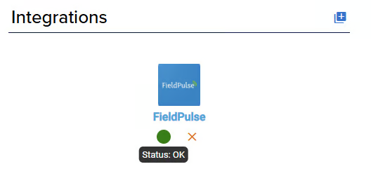 XAPPAI Integrations panel with a green FieldPulse status light reading Status: OK