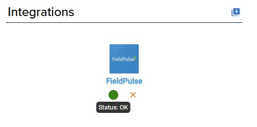 XAPPAI Integrations panel with a green FieldPulse status light reading Status: OK