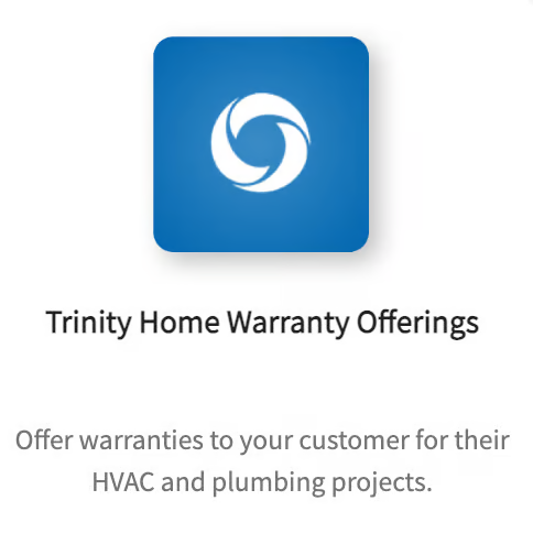 Trinity Home Warranty Offerings partner card for HVAC and plumbing warranty coverage