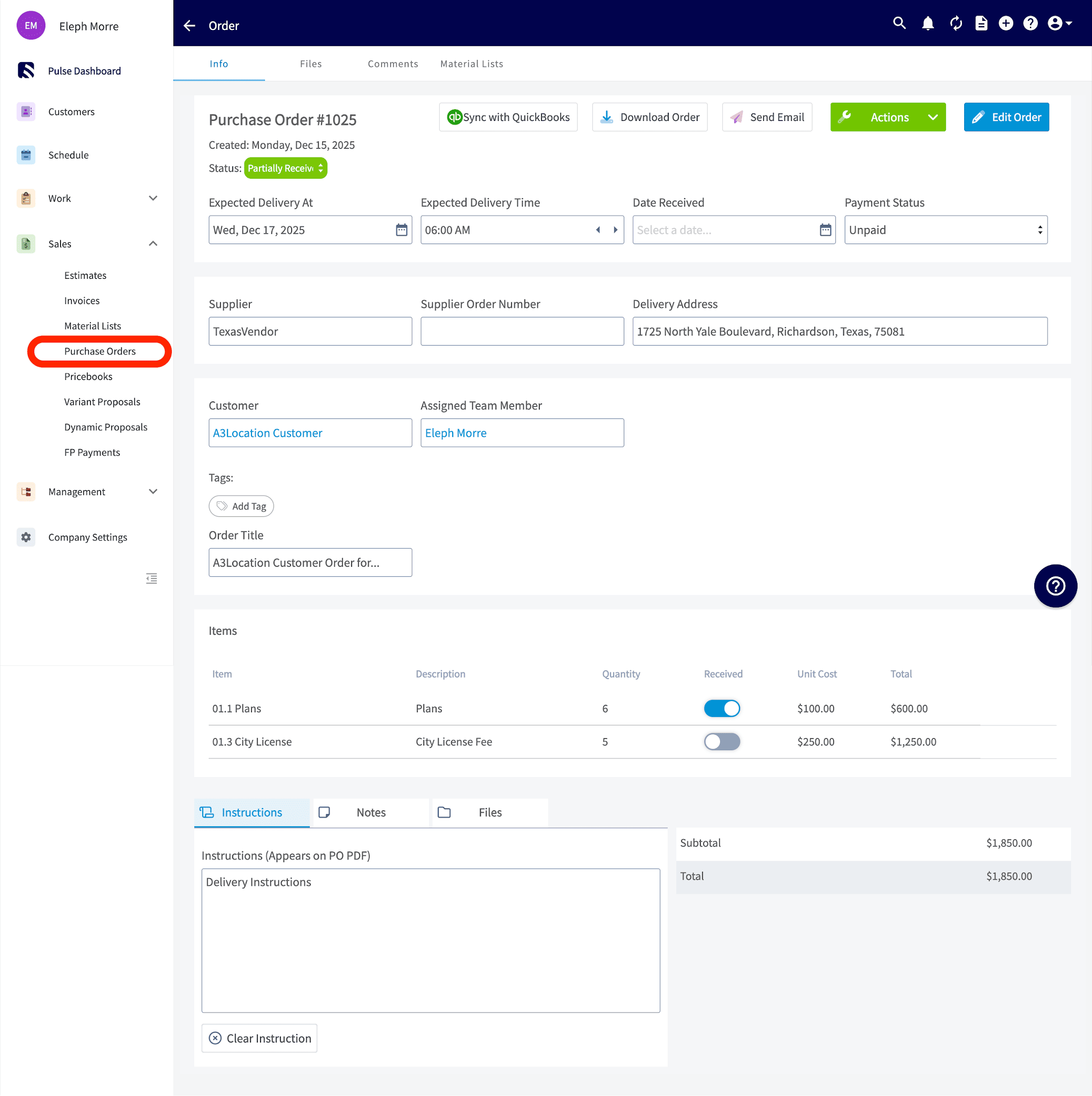 QuickBooks Desktop Edit Role screen for setting user permissions
