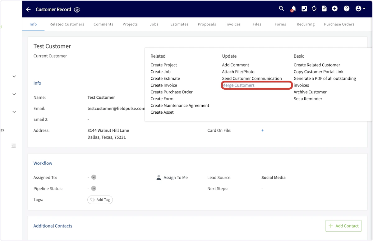 Click on Merge Customers