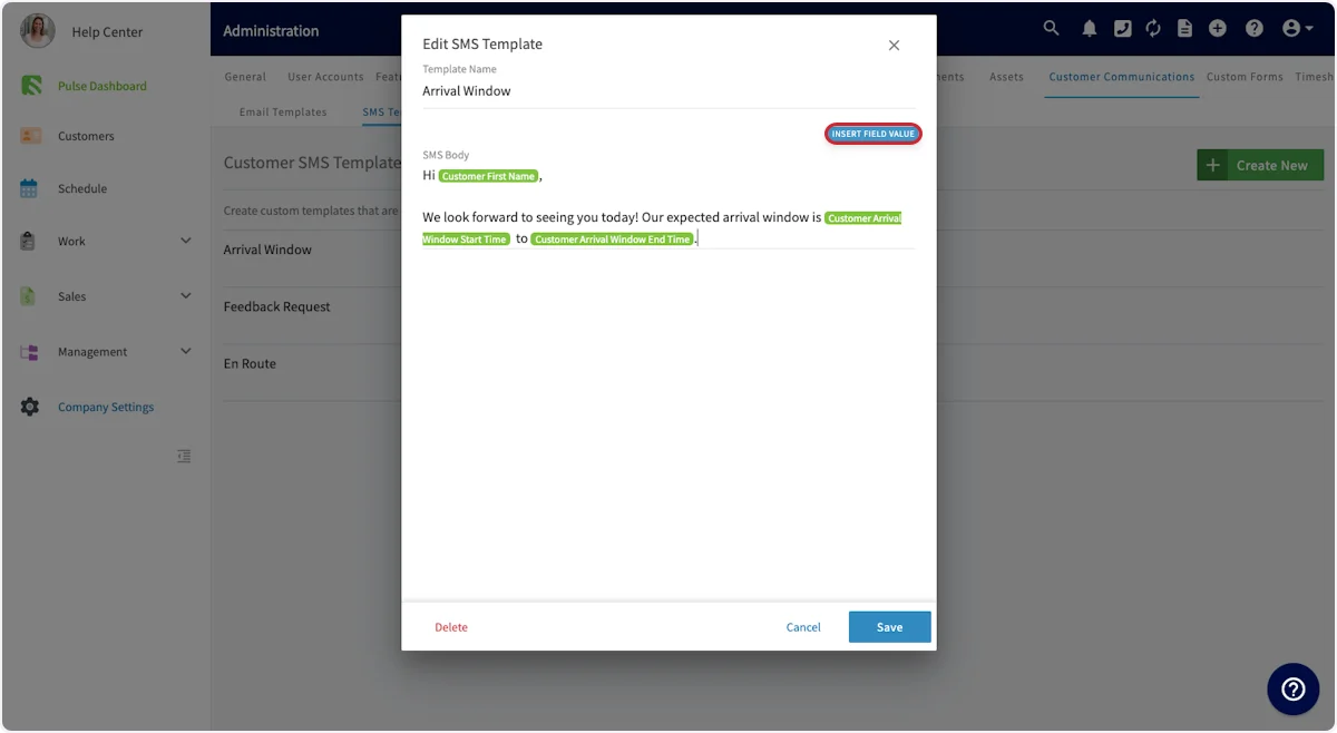 Click on INSERT FIELD VALUE