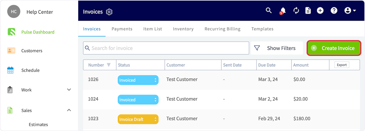Click on Create Invoice