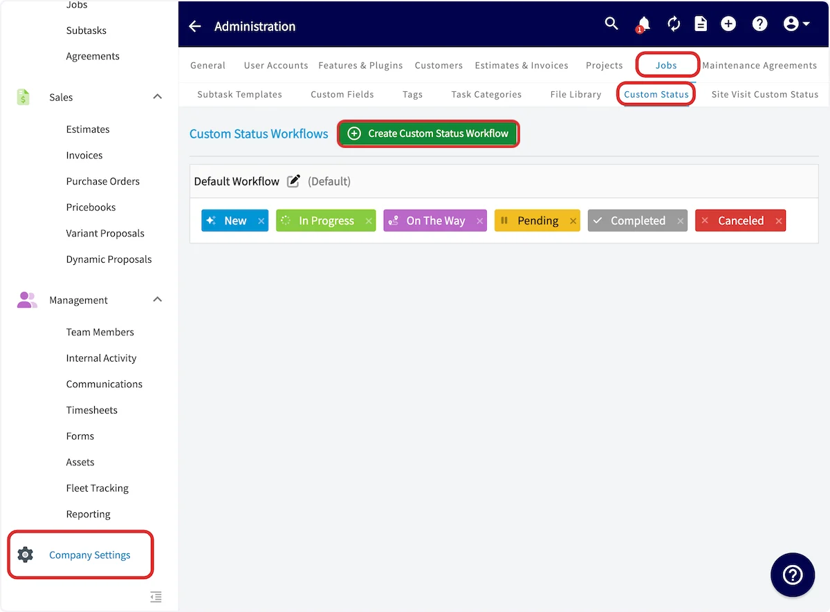 Click on Create Custom Status Workflow
