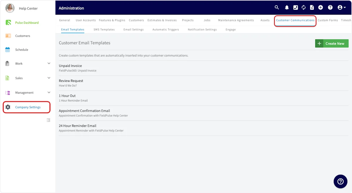 Click on Customer Communications