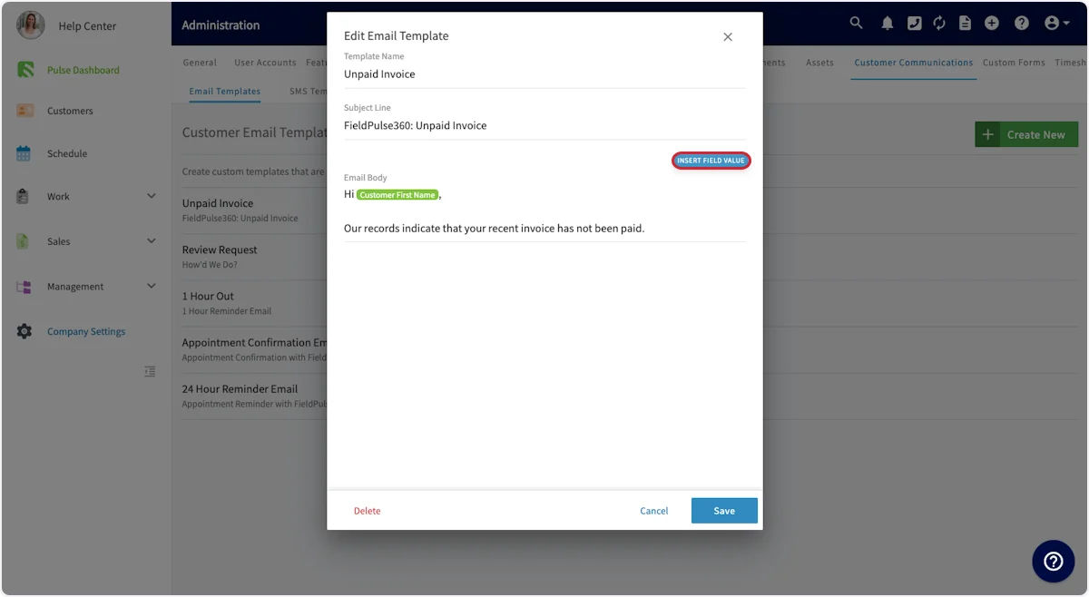 Click on INSERT FIELD VALUE