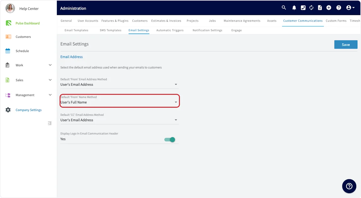Click on Default 'From' Name Method…