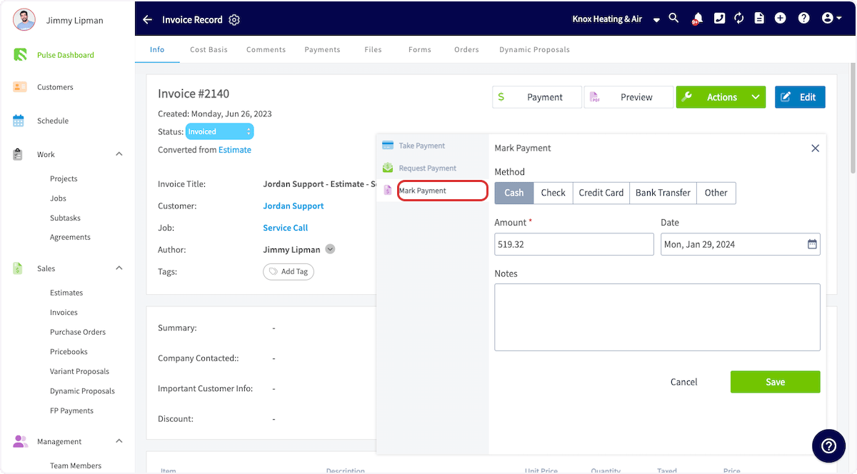 Click on Mark Payment