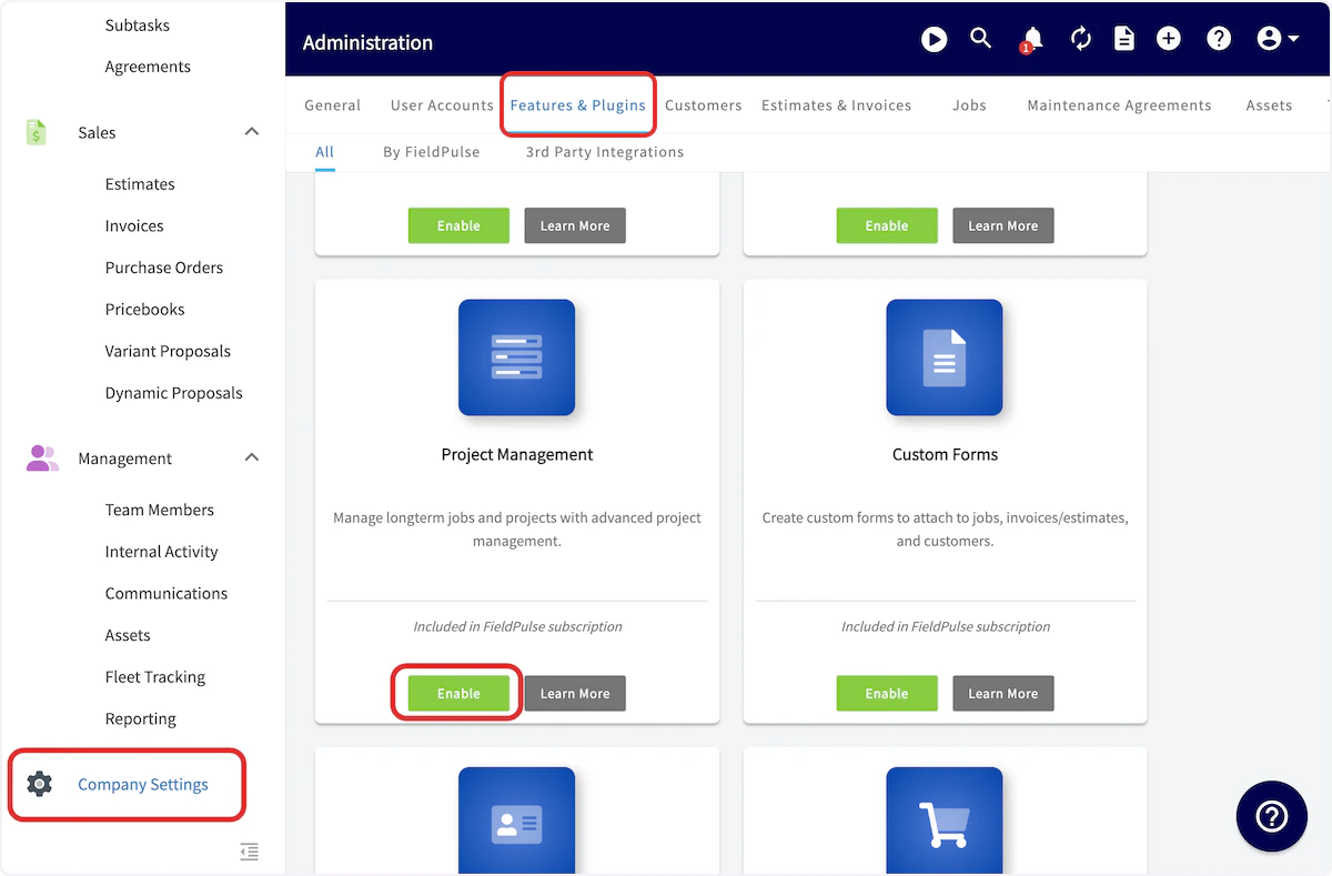 Click on Features & Plugins
