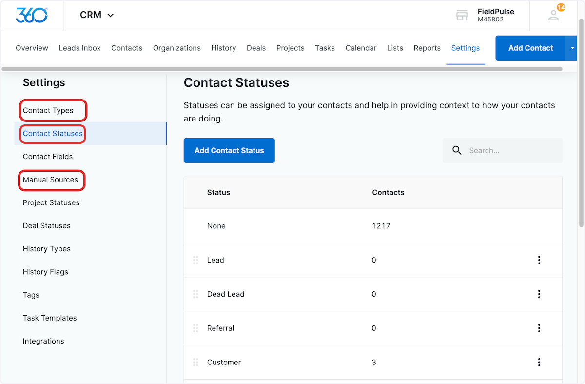 Click on Contact Statuses