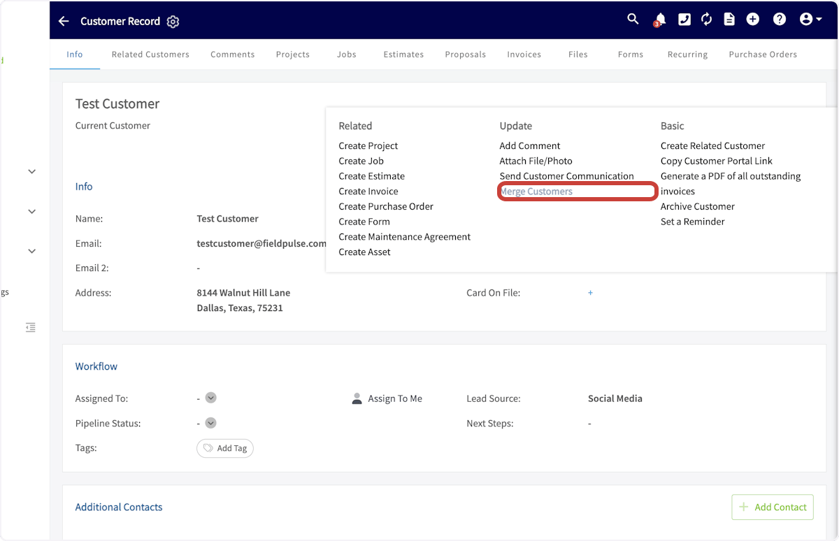 Click on Merge Customers