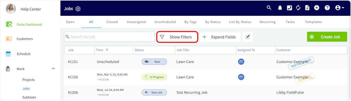 Click on Show Filters