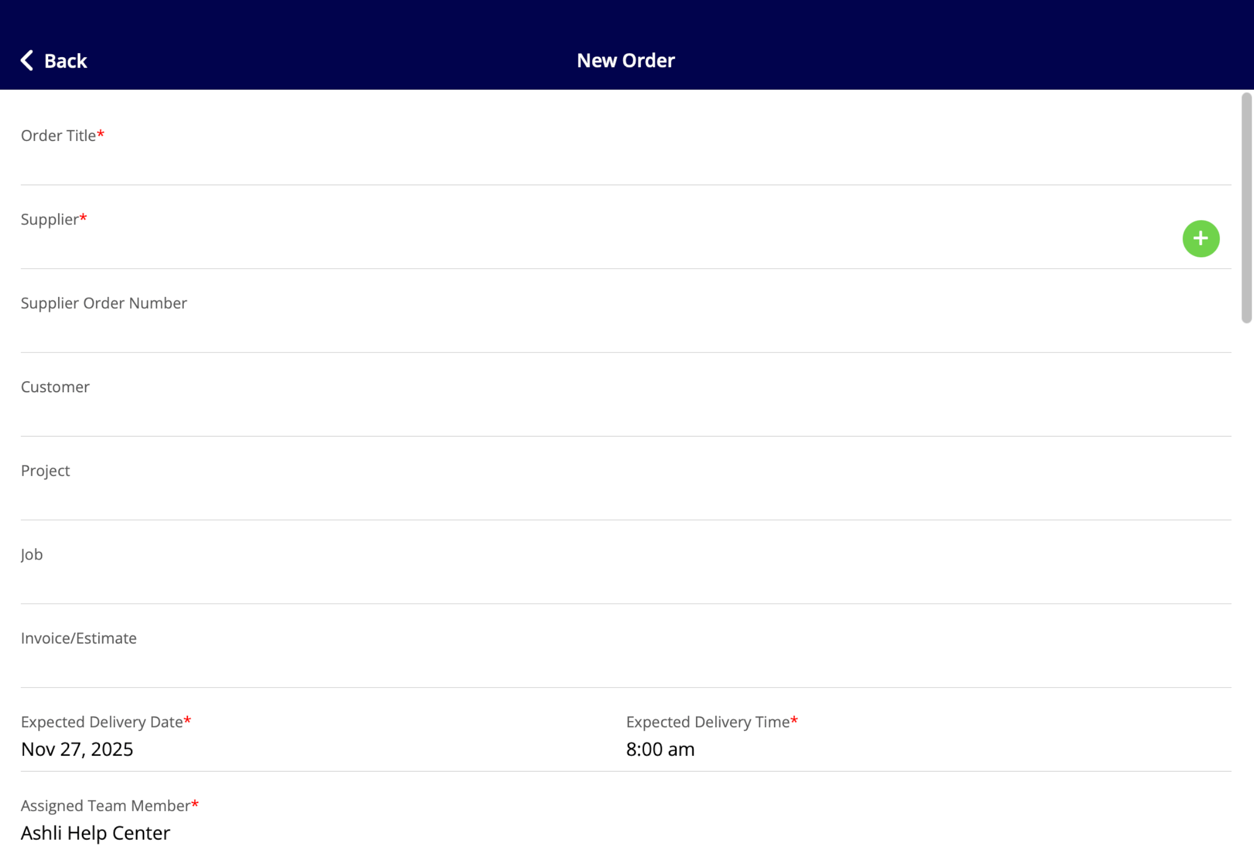 Selected purchase order items inserted into the invoice