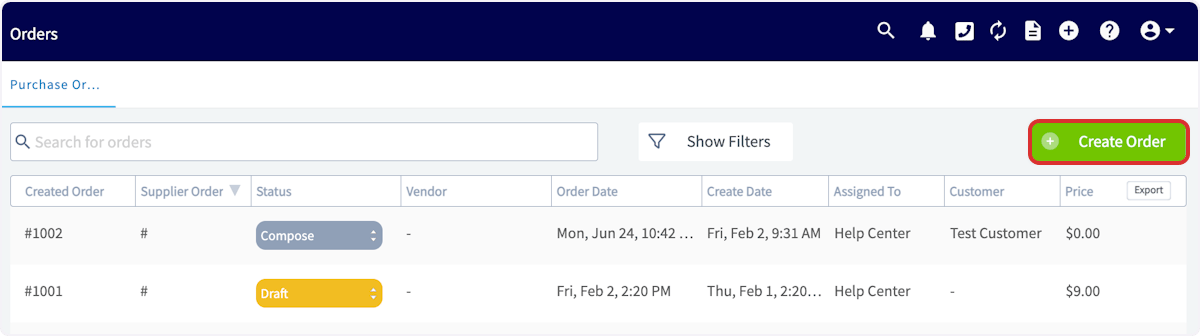 Click on Create Order