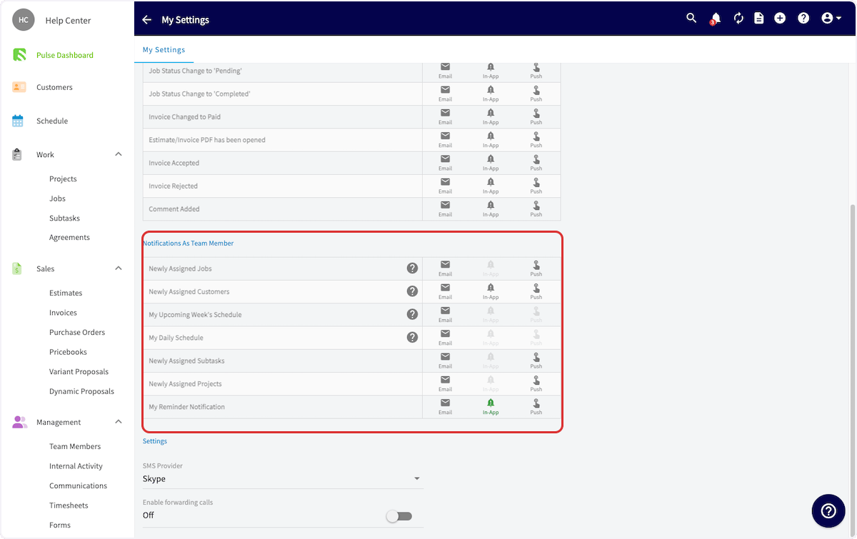 Click on Notifications As Team Member