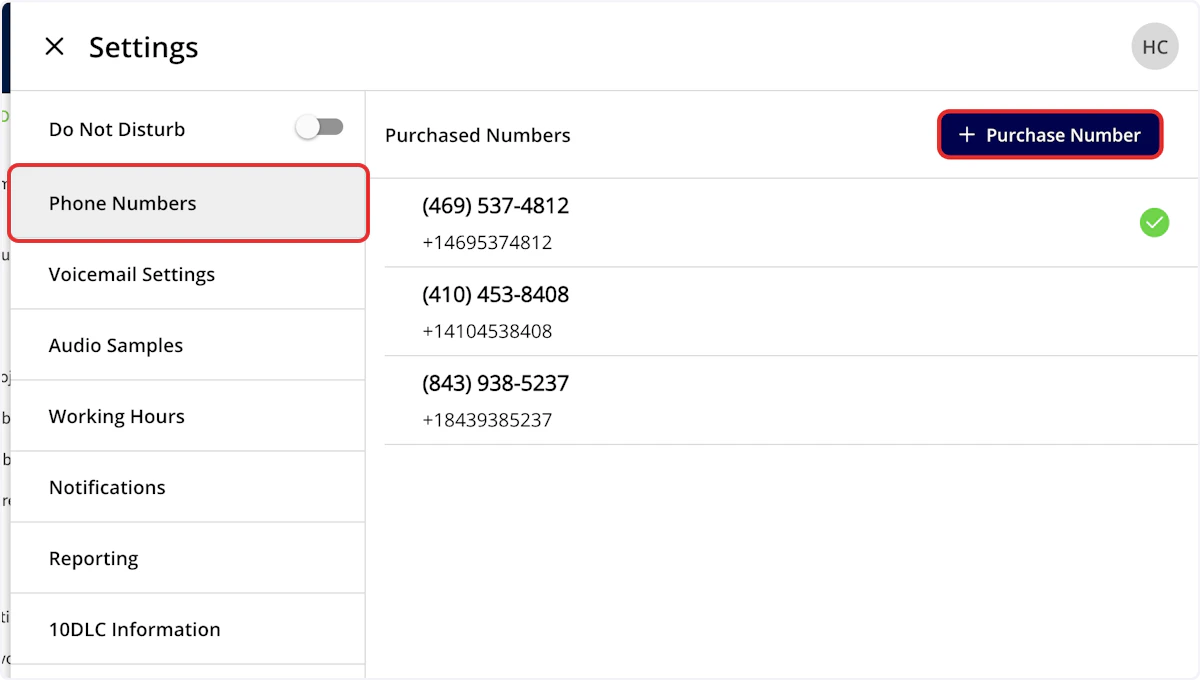 Click on Phone Numbers